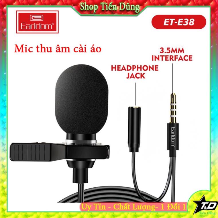Mic Thu Âm Cài Áo Chân Lightning Earldom ET E36 / E38 / E39 Cho Iphoone Chân 3.5 Chân Type -C Dùng với dây dài 3m