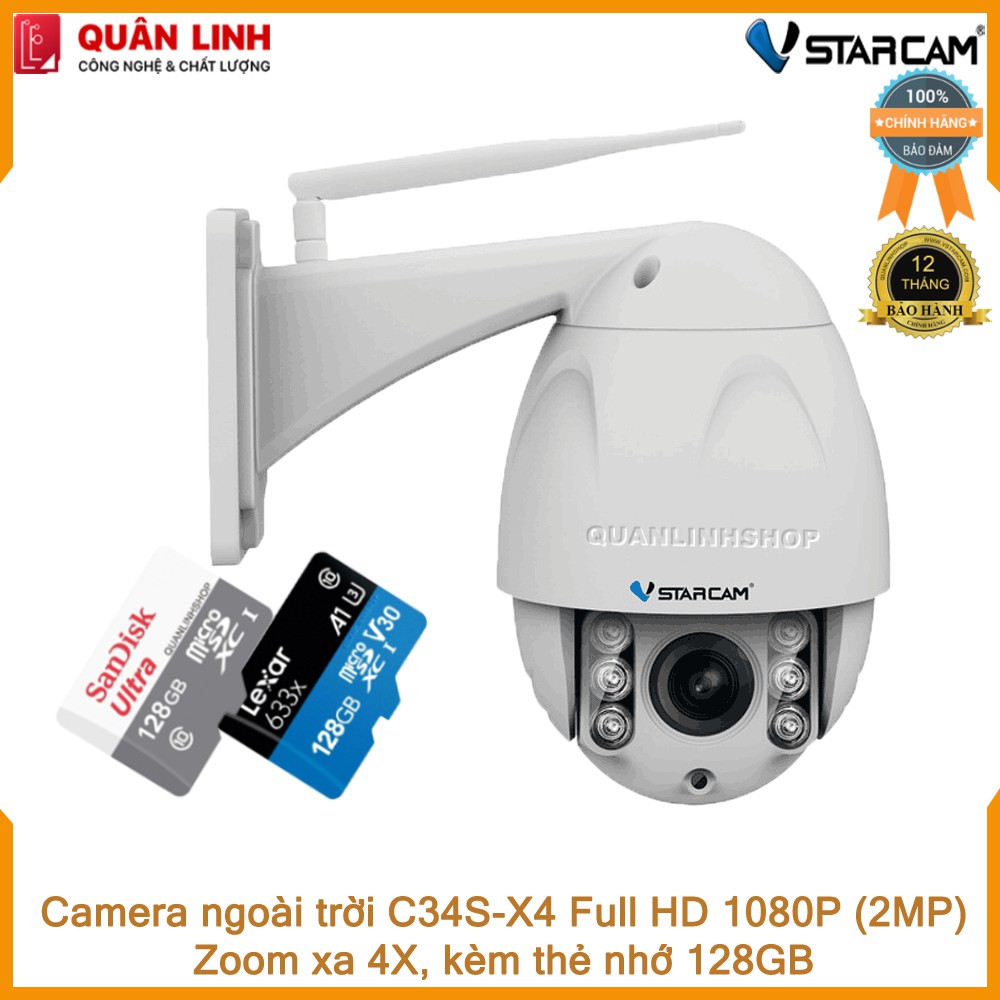 Camera ngoài trời Vstarcam C34s-X4 Zoom 4X Full HD 1080P kèm thẻ 128GB Class 10