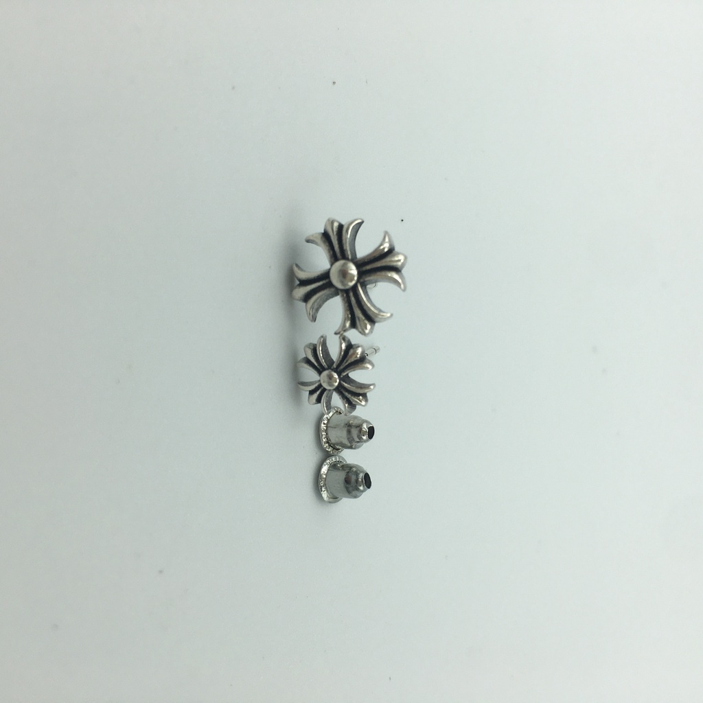 Khuyên tai Chrome Heart bạc thái S925, Bông tai nam nữ Họa tiết hoa văn Cross Cổ điển Mã BT3