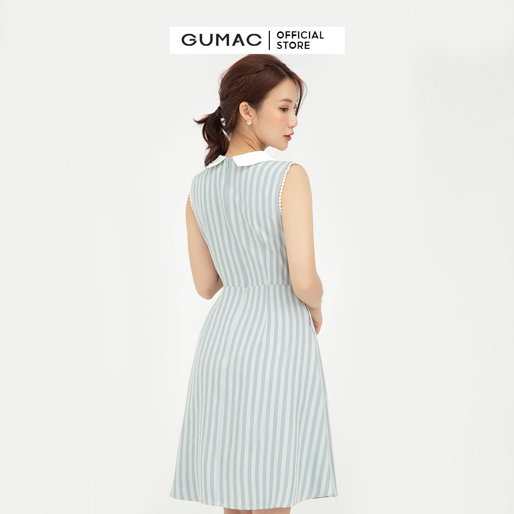 [Mã MABR07062 giảm 8% tối đa 50K đơn từ 249K] Đầm xòe nữ phối nút sát nách GUMAC ôm body màu xanh DB5115 | BigBuy360 - bigbuy360.vn