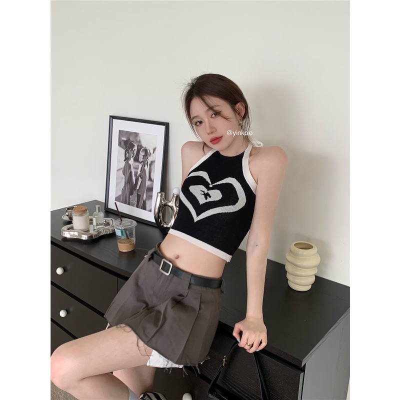 Cocory vn Áo Croptop Dệt Kim Không Tay Hở Lưng Quyến Rũ Thời Trang Mùa Hè Cho Nữ