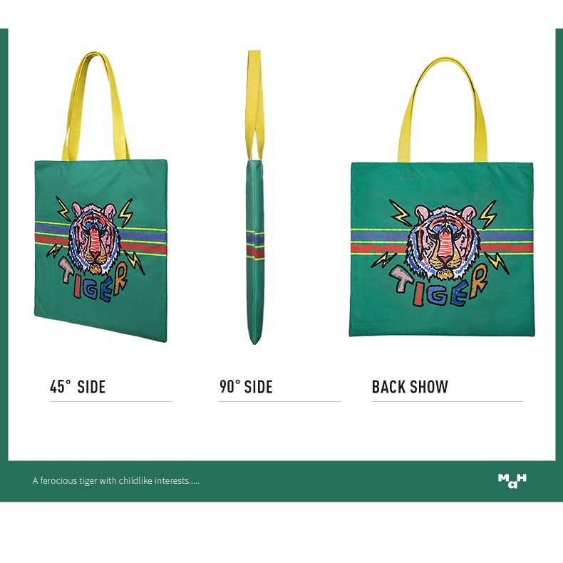 MAH Túi đeo vai Thiết kế in ấn thời trang Tiger Túi vải du lịch thông thường sức chức lớn dành cho cả nam và nữ