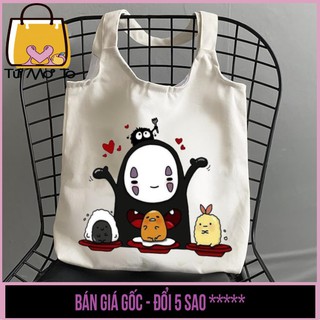 Túi tote túi vải túi canvas quai tròn có khóa kéo in hình nhân vật trong phim totoro - Săn Nón Đẹp