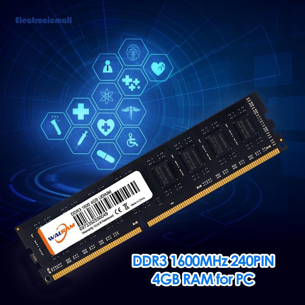 ElectronicMall01 4GB 1600MHz DDR3 240 Pin Memory Storage Module Board DDRIII RAM for Desktop PC