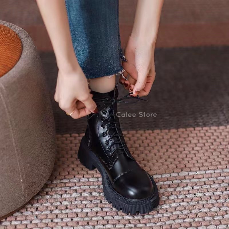 ẢNH THẬT CÓ SẴN MỚI VỀ Giày Combat Boots Bốt cổ ôm có khóa kéo da cực đẹp hàng cao cấp đế 5cm 5p fullbox hà nội