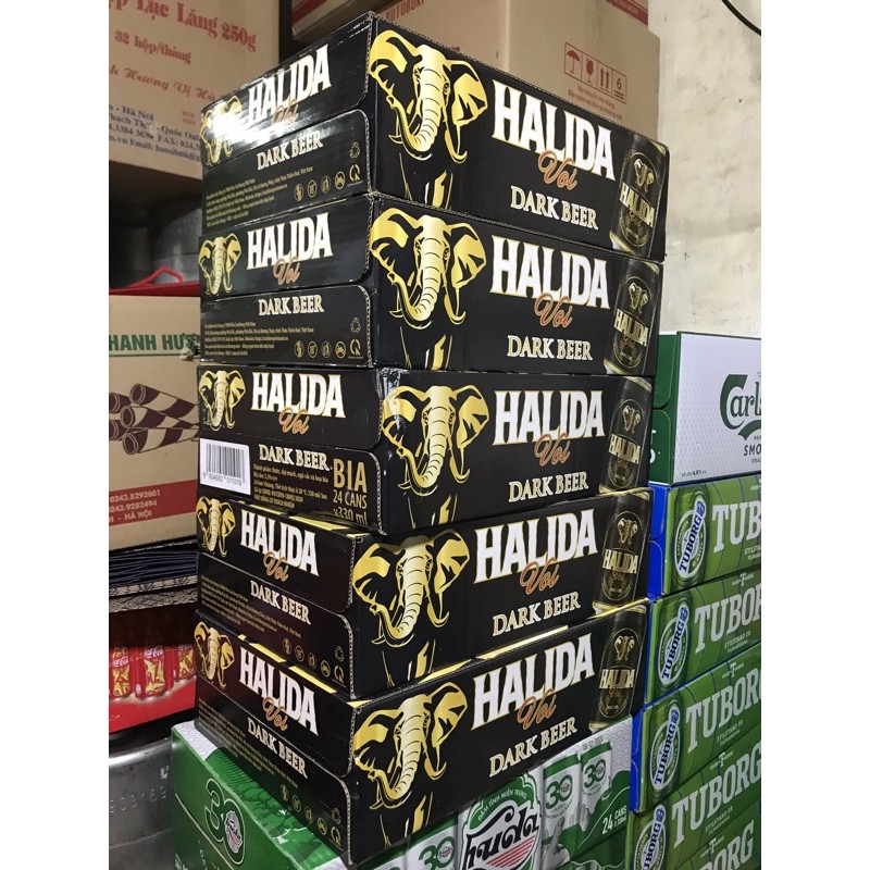 Bia Halida dark lon - bia Voi đen - 1 thùng 24 lon 330ml