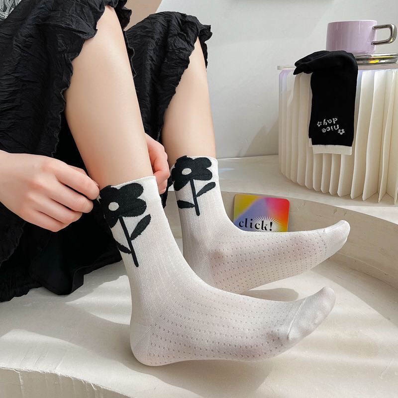 Tất cổ cao set 5 đôi họa tiết dễ thương, vớ cổ cao chất liệu cotton co giãn 4 chiều - Ekiu Shop
