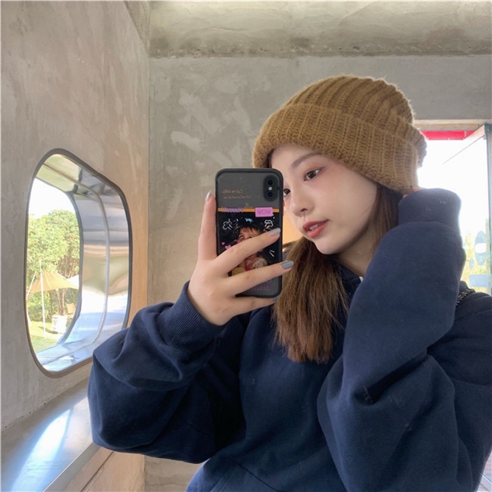 Mũ len dáng rộng màu trơn thiết kế đơn giản thời trang mùa đông mới