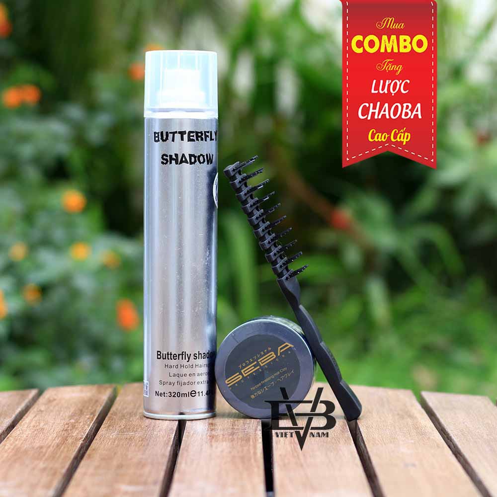 COMBO Sáp vuốt tóc SEBA công nghệ Nhật Bản 80g + Gôm xịt tóc Butterfly Shadow 320ml + Tặng lược tạo kiểu cao cấp Chaoba