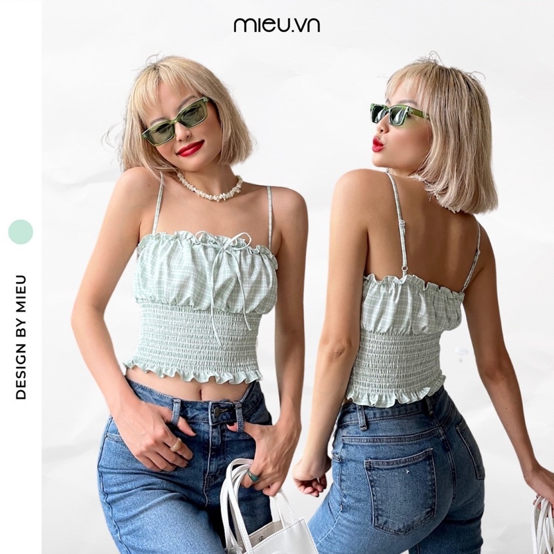 Croptop nữ ống bo chỉ eo đính nơ ngực xanh mint trendy MIEU - JM14