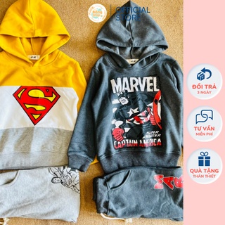 Bộ nỉ bé trai có mũ siêu nhân dày dặn rất đẹp cho bé 2 đến 10 tuổi