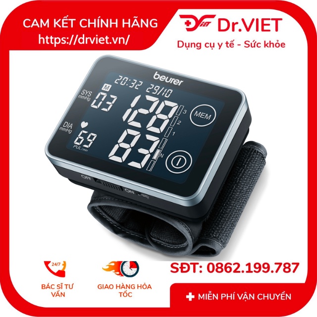 Máy đo huyết áp cổ tay cảm ứng Beurer BC58 xuất xứ Đức, Bảo hành 36 tháng,theo dõi huyết áp, nhịp tim hoàn toàn tự động