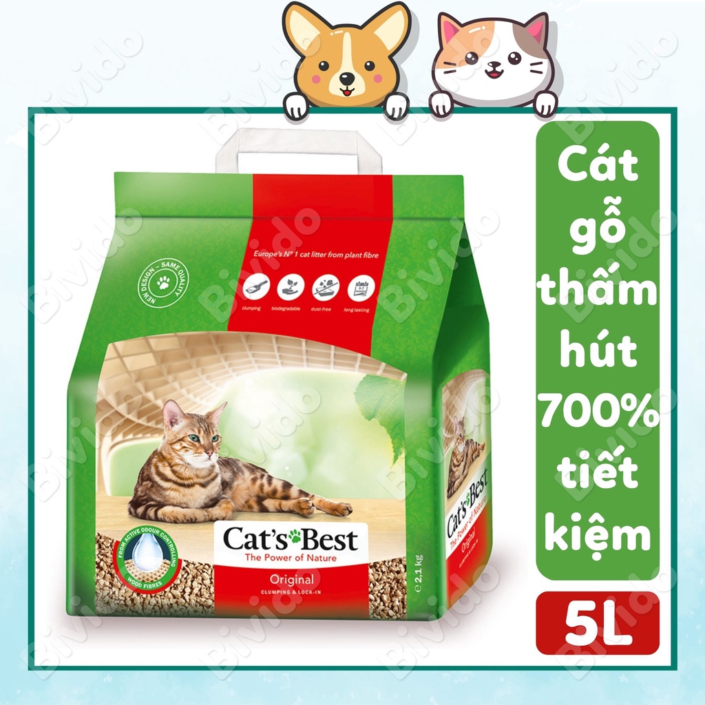 Cát mèo cát vệ sinh hữu cơ Cat's Best Original thấm hút 700% vón cục khử mùi 5L - Bivido