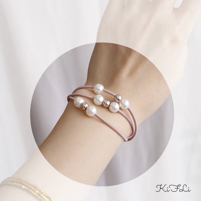 Dây buộc tóc co giãn đính ngọc trai giả xinh xắn