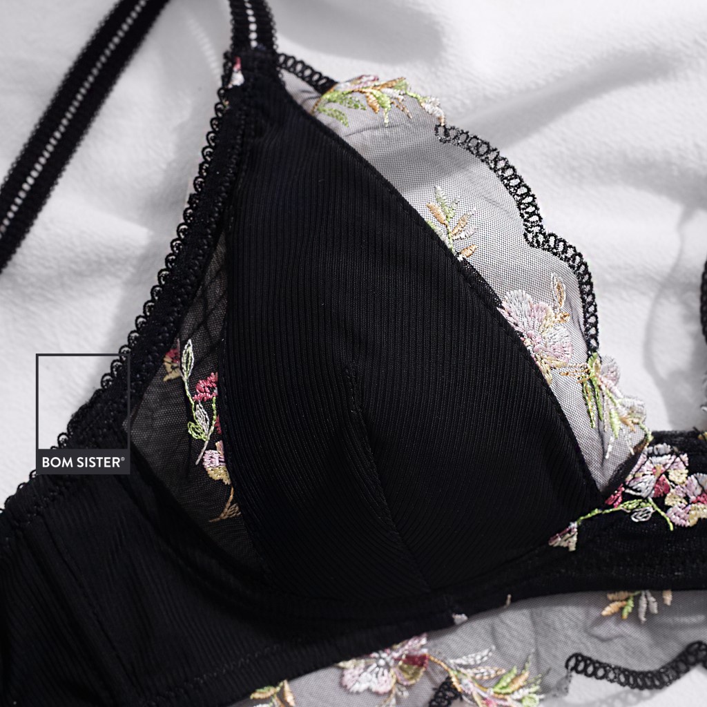 Áo lót không mút thun lạnh viền ren hoa không gọng thoải mái BOM SISTER A6776