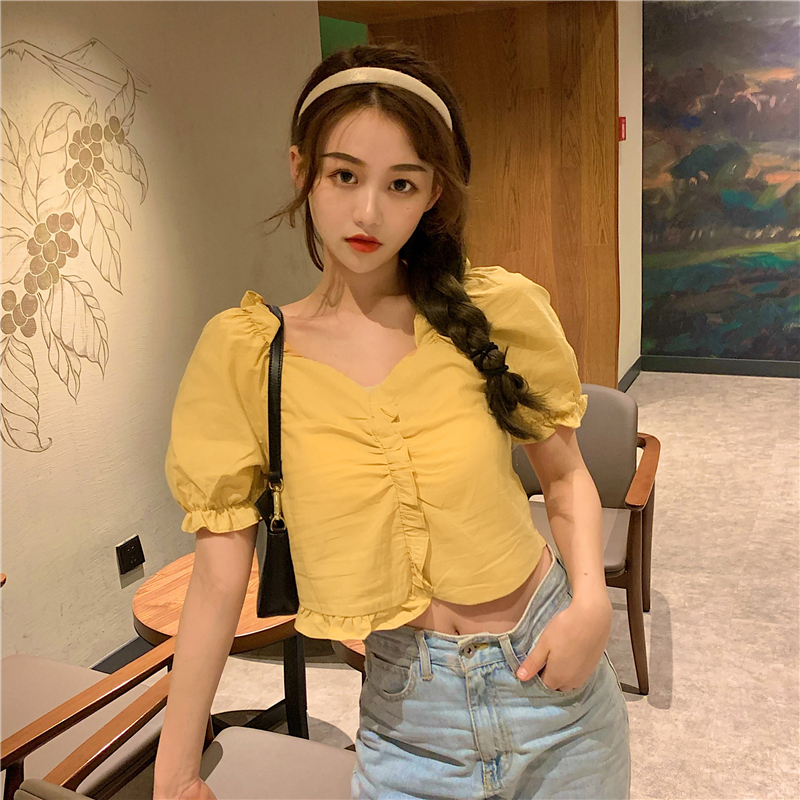 SUXI Áo Croptop Tay Ngắn Cổ Vuông Nhiều Màu Sắc Cho Nữ