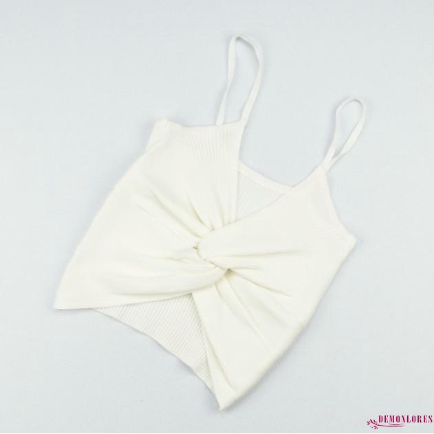 Áo Croptop Dệt Kim Hai Dây Thiết Kế Xoắn Ngực Thời Trang Quyến Rũ Cho Nữ