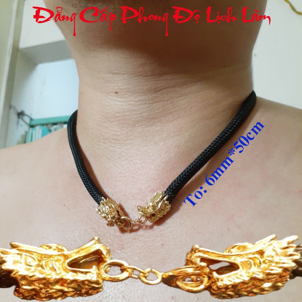 Dây chuyền nam dù thái 6mm bọc 2 đầu rồng mạ vàng thể hiện phong độ, đẳng cấp mạnh mẽ