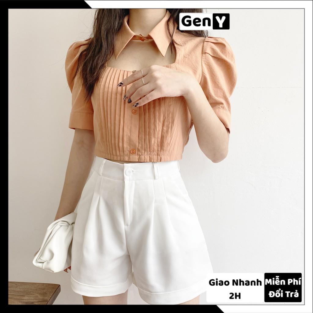 Quần Short Nữ Ống Rộng GenY Có Chun Sau Lưng, Quần Đùi Nữ Chất Vải Tuyết Mưa Co Giản Tốt Mặc Siêu Mát và Thoải Mái