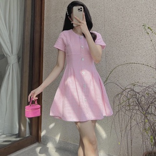 Đầm tweed tay ngắn phối nút (Freesize - 2 màu)