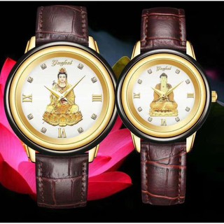[VIDEO THẬT] Đồng Hồ Đôi Nam Nữ Mặt Tròn Hình Phật Nạm Ngọc Bích - Đồng Hồ Godfell Nhật Bản Bảo Hành 1 Năm