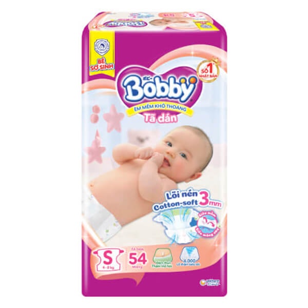 [TẢ DÁN GÓI ĐẠI] Tã Dán Sơ Sinh Bobby Siêu Thấm S54 (Size 4-8kg)