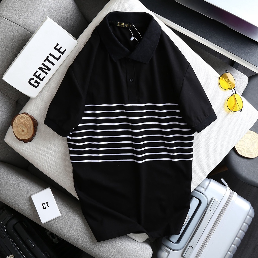 Áo thun Polo Nam nữ chất thun cá sấu Sọc Ngang style Hàn quốc phong cách Ulzzang