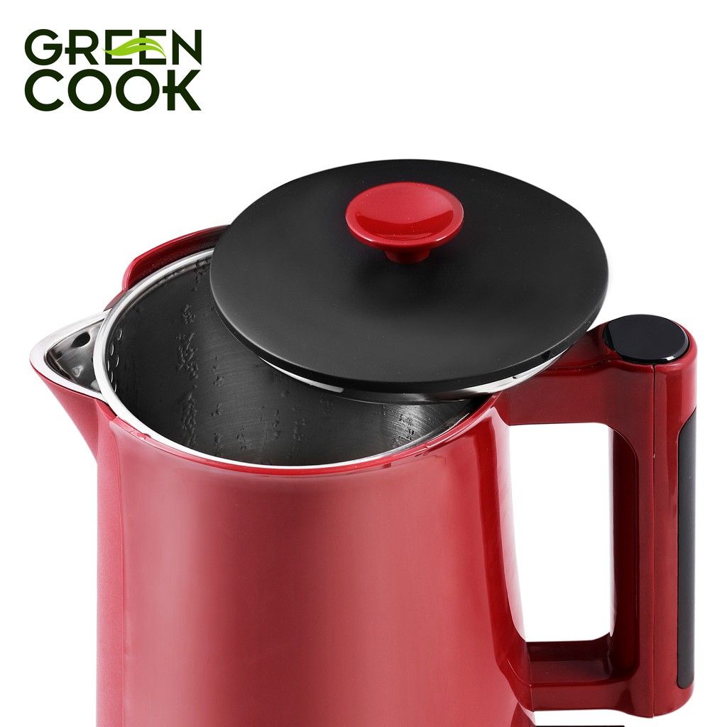 Bình đun cảm ứng giữ ấm inox 304, 2 lớp chống bỏng 1,7L Green Cook GCEK-17S18D
