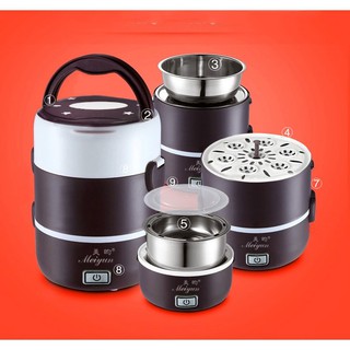 Hộp cơm hâm nóng 3 tầng cắm điện inox - cặp lồng cơm 3 tầng ủ cơm tự động