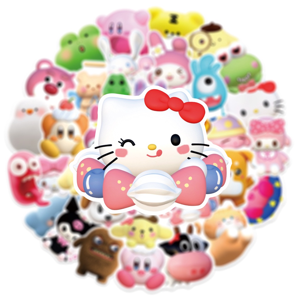 Bộ 50 Hình Dán 3D Sanrio Hello Kitty Kuromi Chống Nước Trang Trí Xe Hơi Laptop Điện Thoại
