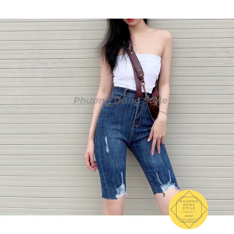 Quần ngố jeans rách tua rua
