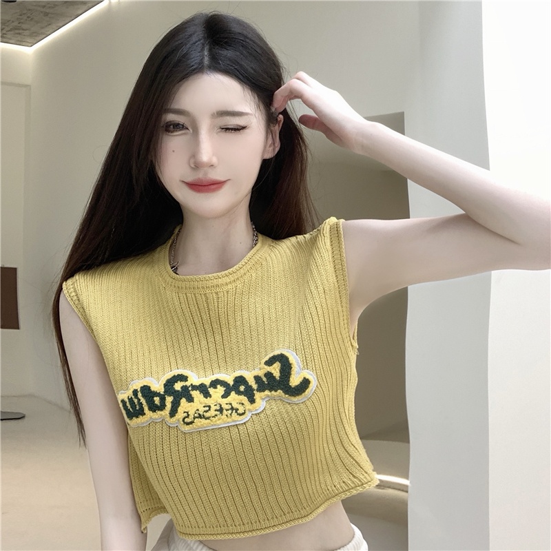 QKOOLE  Áo Len Croptop Không Tay Dáng Rộng Kiểu Hàn Quốc