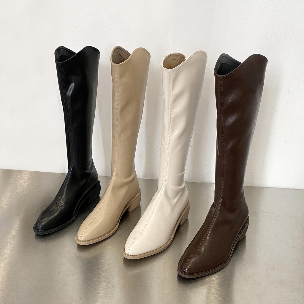 Giày Bốt Cao Bồi Mũi Nhọn Gót Dày Vừa Phong Cách Cao Bồi Phương Tây Thời Trang Mùa Thu Hàng Có Sẵn Mới Dành Cho Bạn Nữ