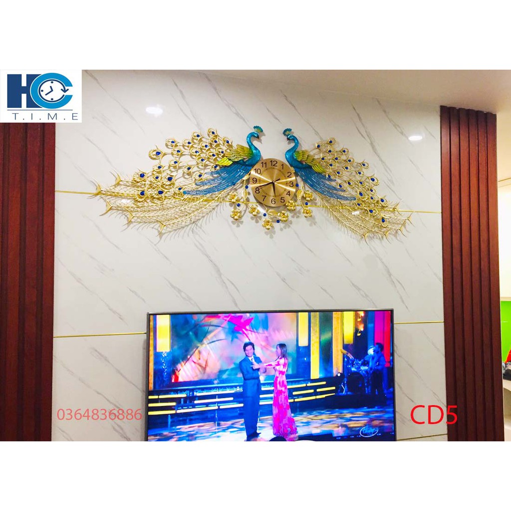 Đồng hồ treo tường trang trí Chim Công decor CD5 kích thước 160x70 cm