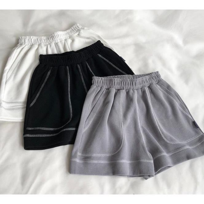[ ảnh thật + video thật ] Quần short nữ thun chỉ nổi  quần đùi nữ mặc nhà ngắn dáng sooc thể thao đi ngủ vải co d  ་