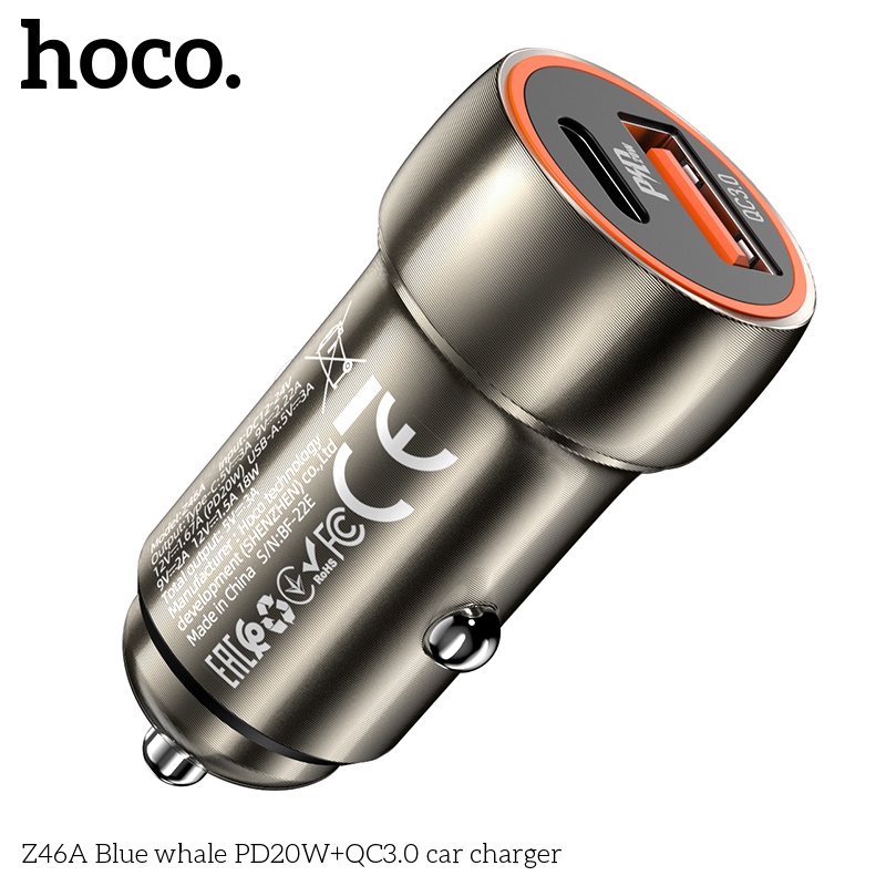Tẩu sạc nhanh xe hơi HOCO. Z46A QC3.0 QC FCP 3A PD20W Type C thích hợp cho điện thoại iPhone 13 Xiaomi