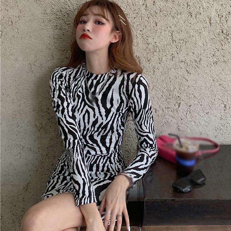 Đầm Dài Tay In Họa Tiết Ngựa Vằn Cá Tính Theo Phong Cách Hàn Quốc Cho Nữ | BigBuy360 - bigbuy360.vn