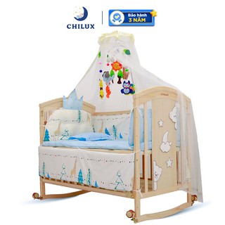 Cũi cho em bé Chilux đa năng kèm bộ quây đệm hoàng gia và đệm xơ dừa - Combo trọn bộ - Tặng kèm mùng chống muỗi
