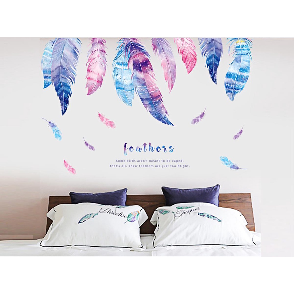 [HCM]DECAL DÁN TƯỜNG LÔNG VŨ ĐỦ MÀU 2