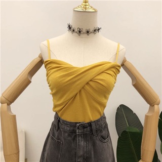 [SẴN] Áo 2 dây len mỏng xoắn ngực - ảnh thật