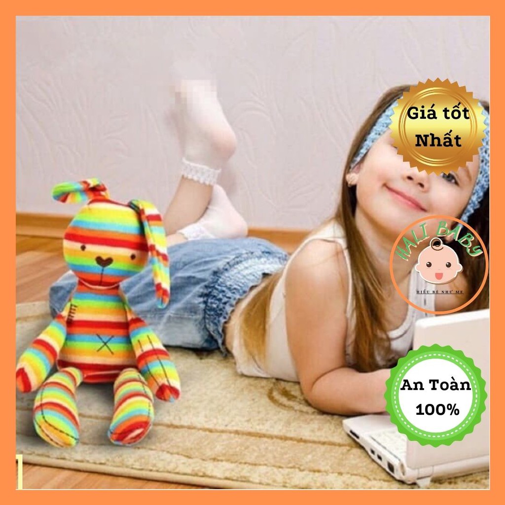 Thú Bông Cho Bé Ôm Ngủ Thỏ Bông Tai Dài Cầu Vồng HALIBABY TB03