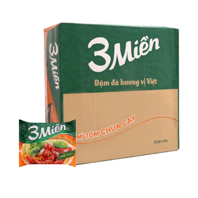 ( HSDThùng 30 gói mì 3 miền tôm chua cay( 30 gói x 65g) | BigBuy360 - bigbuy360.vn