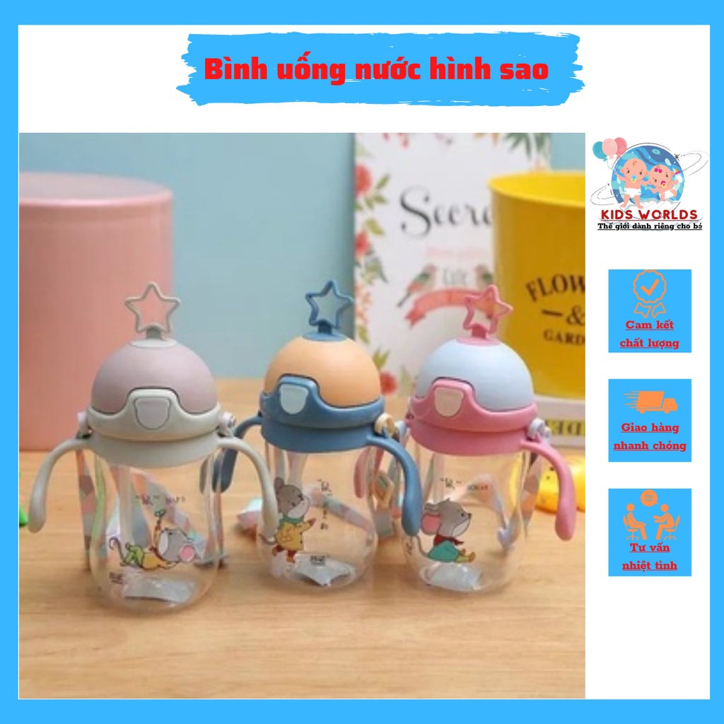 Bình tập uống nước hình ngôi sao kèm dây đeo 280ml cho bé