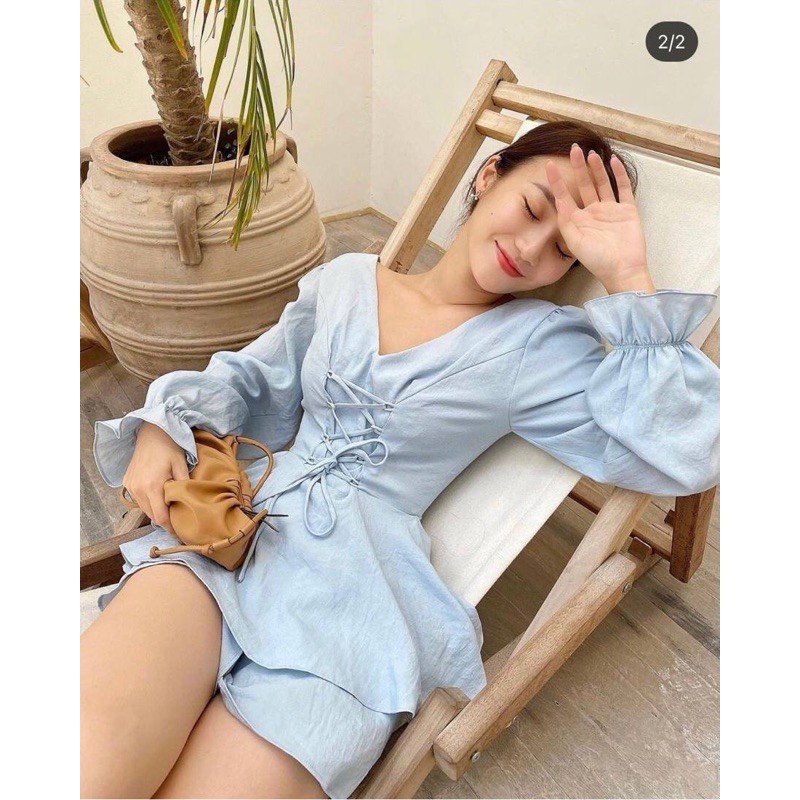 [Hàng Cao Cấp] Blue Ohi - Set Quần short phối Áo babi đan dây mặc đi tiệc du lịch cực sang