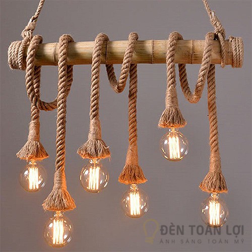 Đèn Thả: Bộ đèn thả bằng tre & dây thừng đui (chưa bóng) phong cách Retro