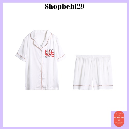 Đồ ngủ PIJAMA LỤA chữ K in họa tiết đơn giản tay ngắn + quần lửng lưng thun thoáng mát