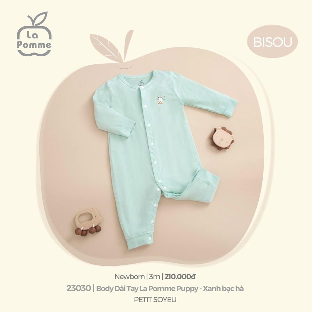 [La pomme sơ sinh] (CTV) Bộ body dài tay sơ sinh cho bé trai bé gái Lapomme Puppy 23030