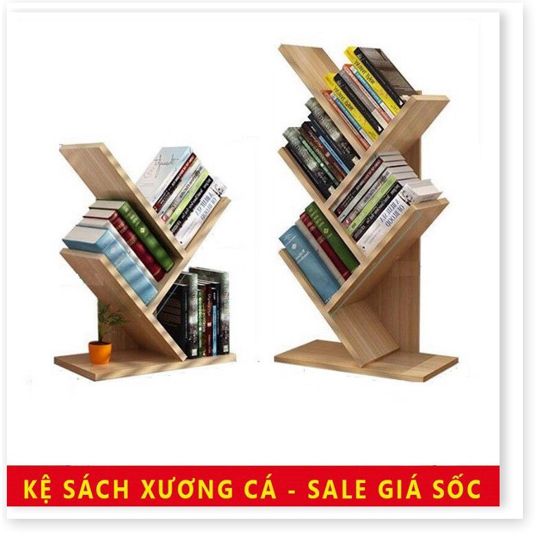 Kệ sách xương cá để bàn bằng gỗ MDF, hàng lắp ráp thông minh,kệ hình cây xương cá đa năng, giá rẻ