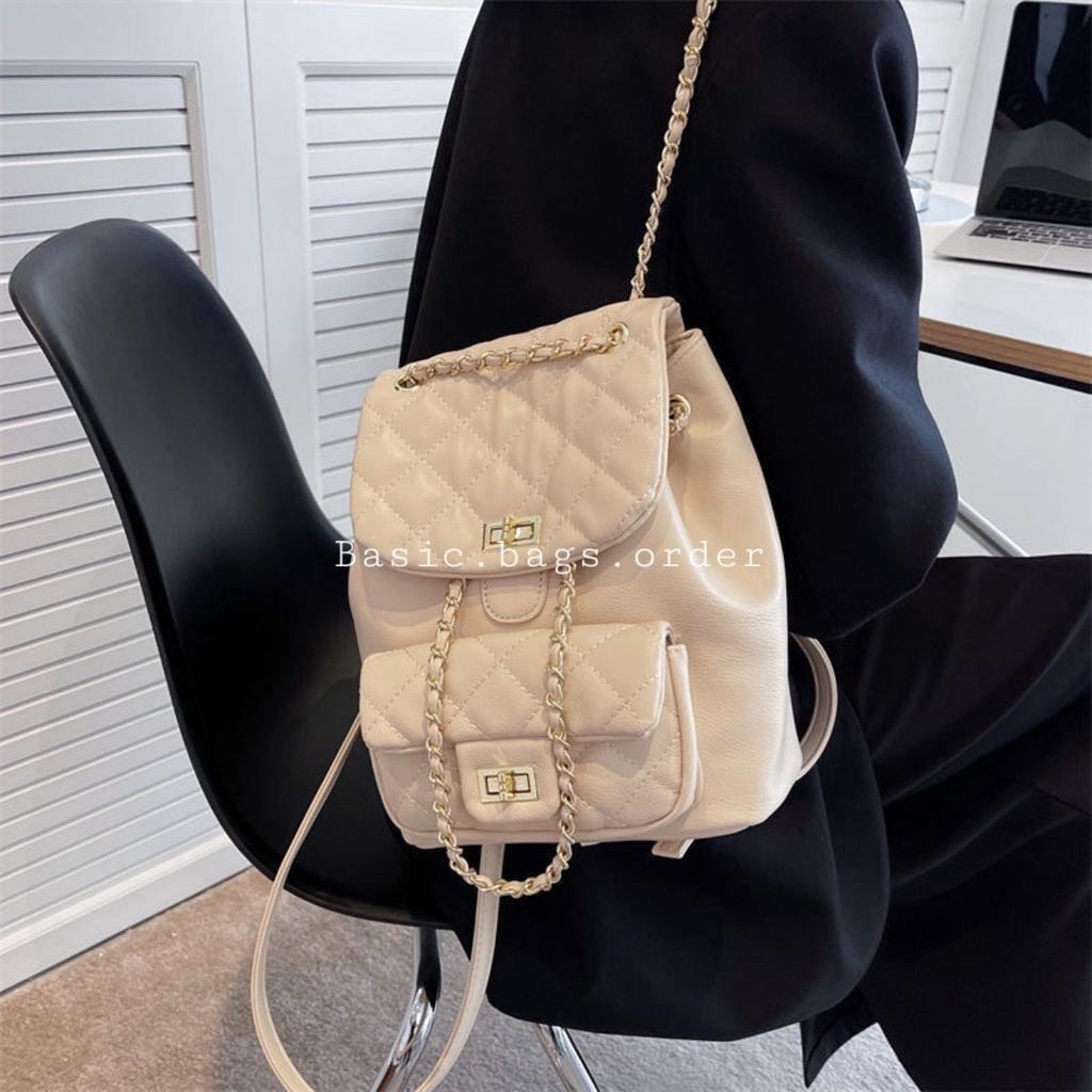 Balo nắp gập dập trám dây xích da pu phong cách ulzzang Hàn Quốc