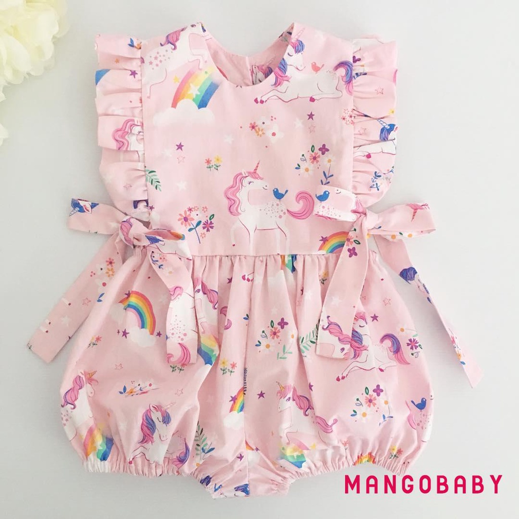 Bộ Áo Liền Quần Tay Ngắn Phối Nơ Đáng Yêu Cho Bé Gái Sơ Sinh